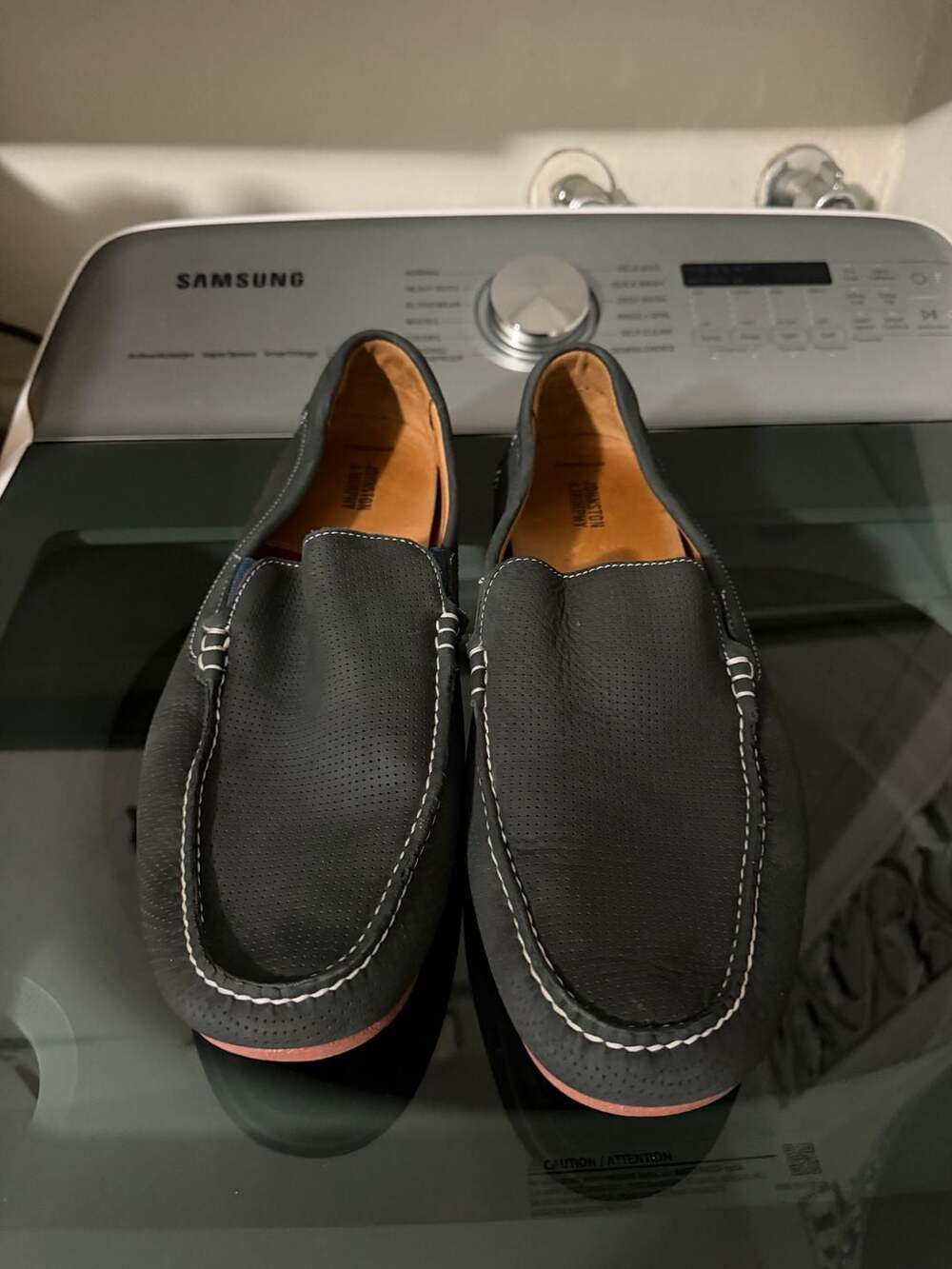 Johnson & Murphy Venetian Black Suede Whipstitch Men's 14M Driving Shoe Loafer